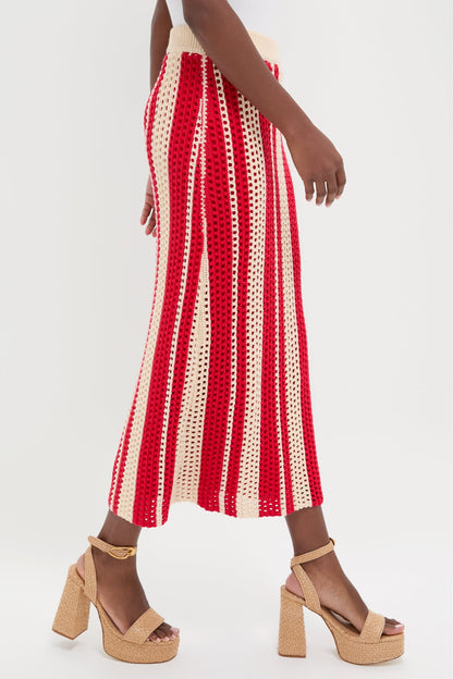 Burnt Red & Beige Striped Knit Renly Midi Skirt