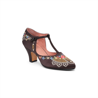 Daisy Embroidered T-Straps (Black)