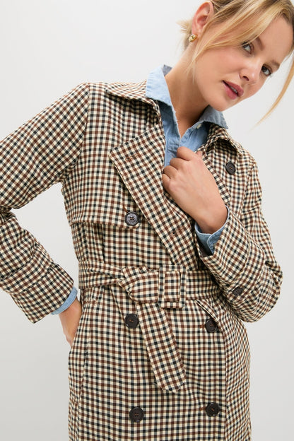 Brown Plaid Long Trench Coat