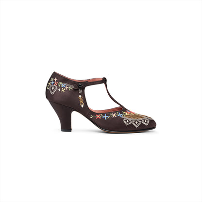 Daisy Embroidered T-Straps (Black)