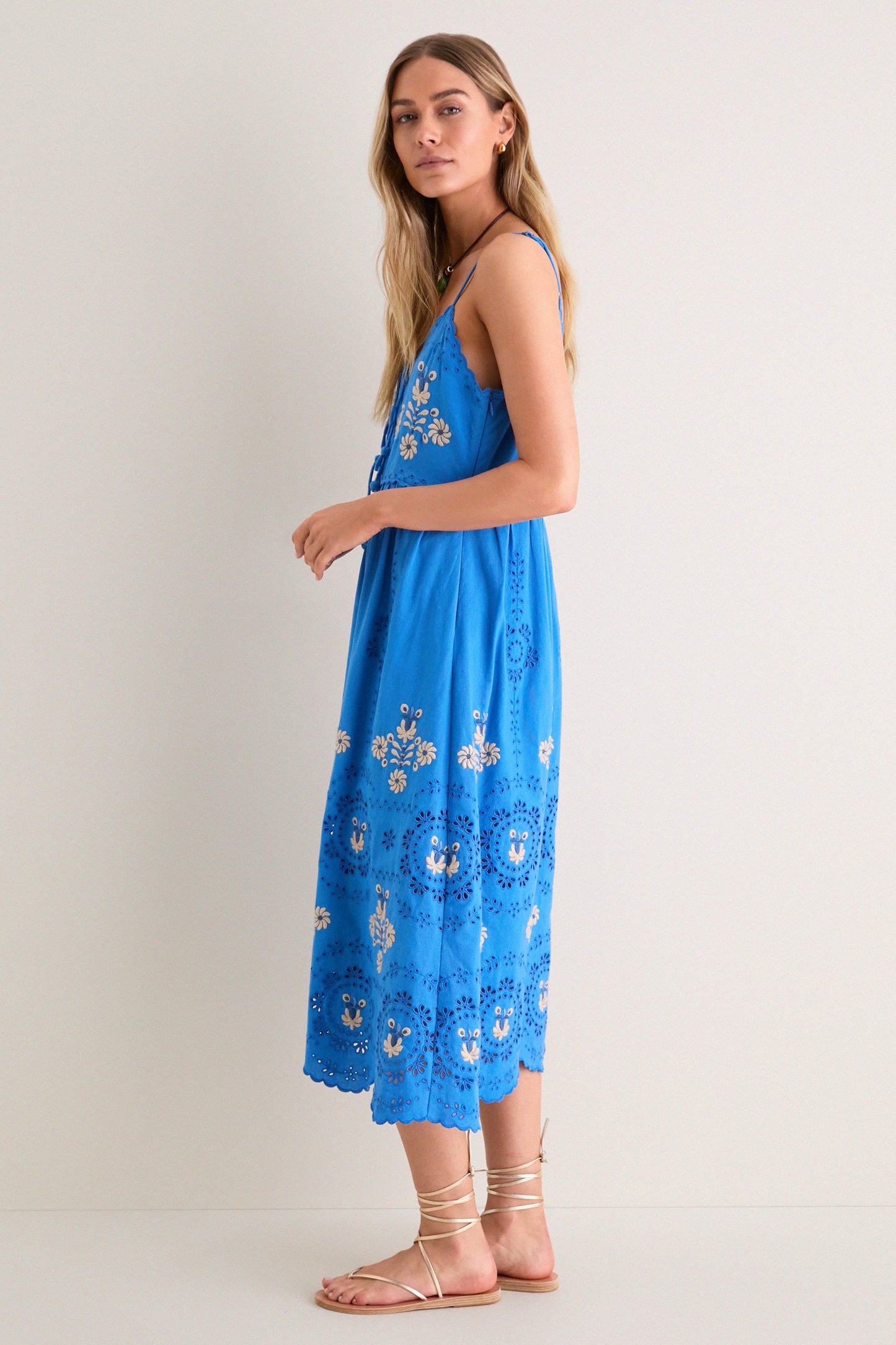 Blue Catharina Embroidery Slip Dress