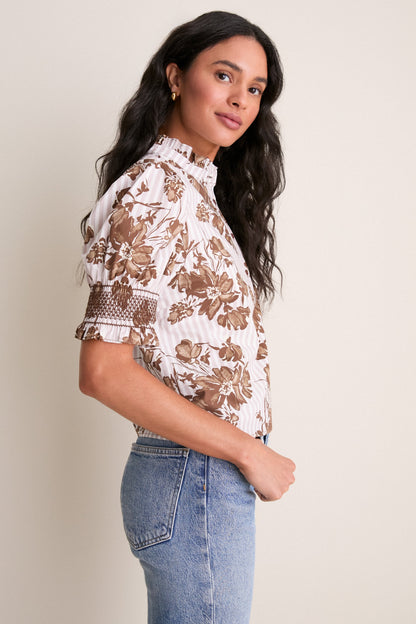 Brown Floral Stripe Eliza Blouse