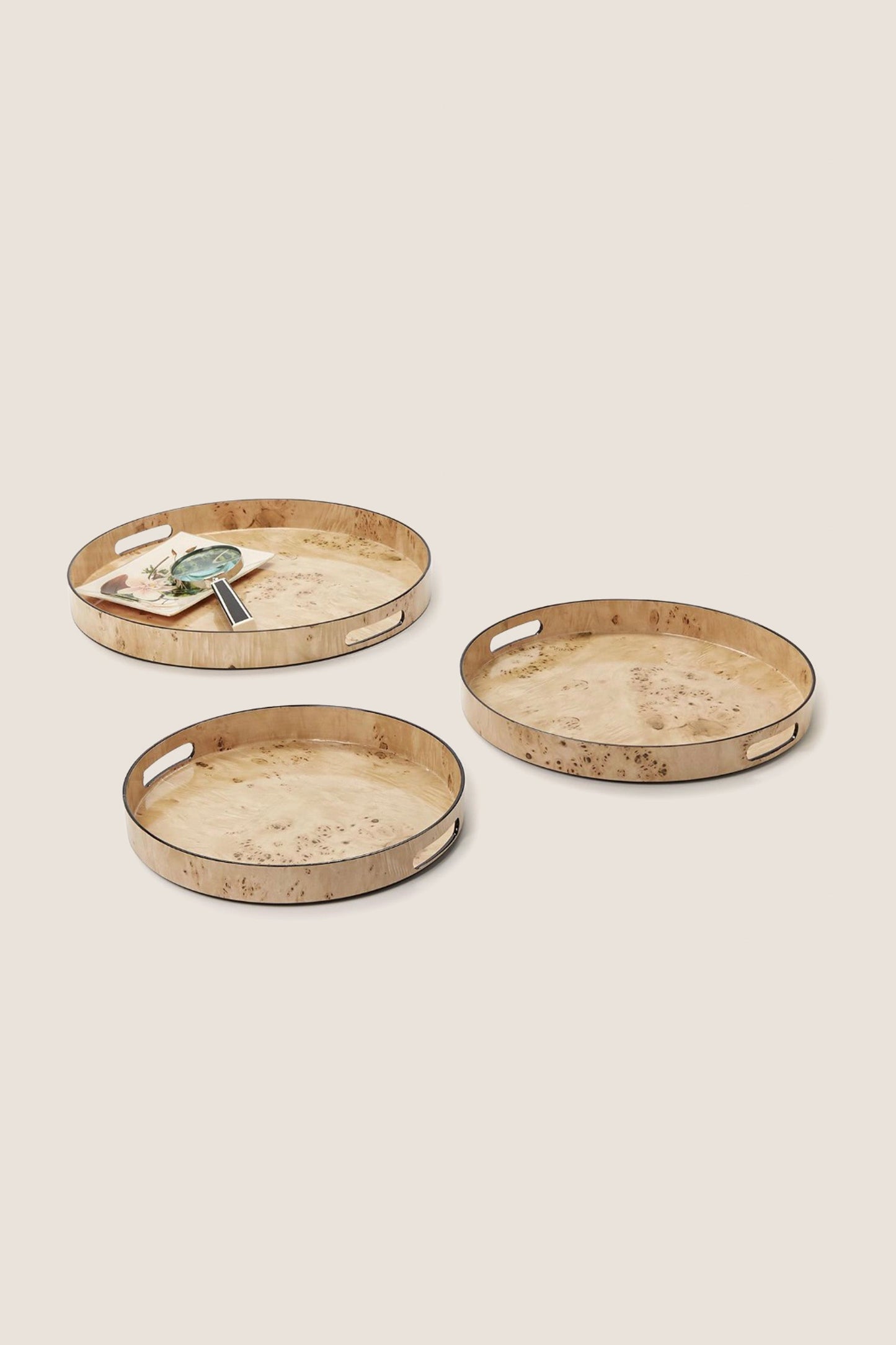 Burled Wood Pattern Round Tray (Set of 3)