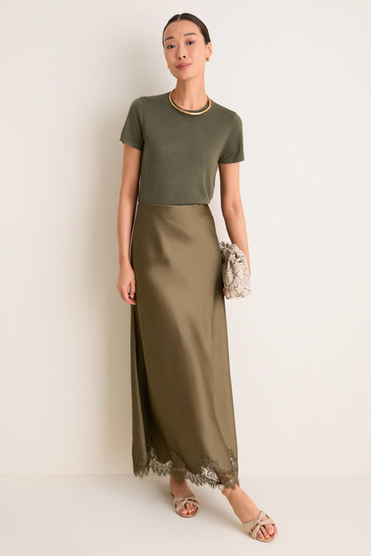 Burnt Olive Satin Mischa Slip Skirt
