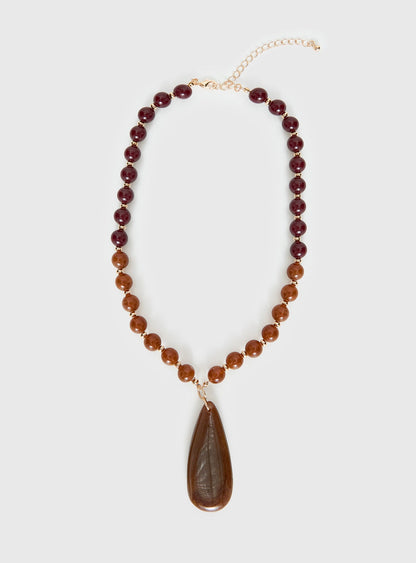 Sugar Storm Beaded Pendant Necklace Brown