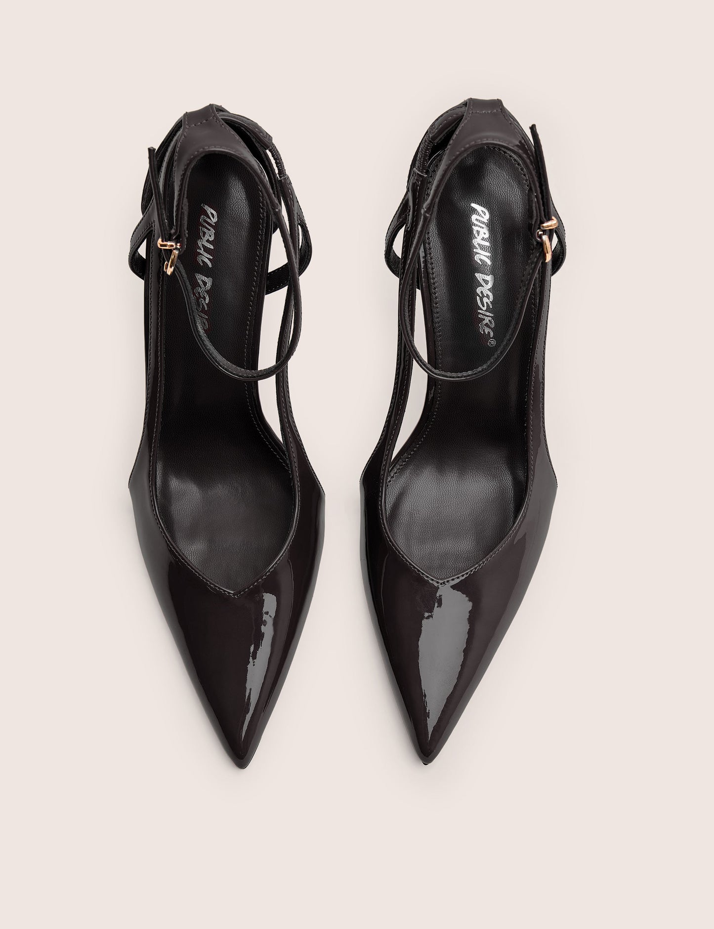 Allegedly Black Patent Cut Out Detail Ankle Strap Court Shoes