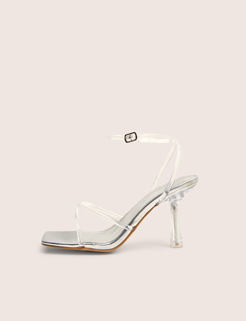 Bree Silver Perspex Barley There Square Toe Mid Stiletto Heels