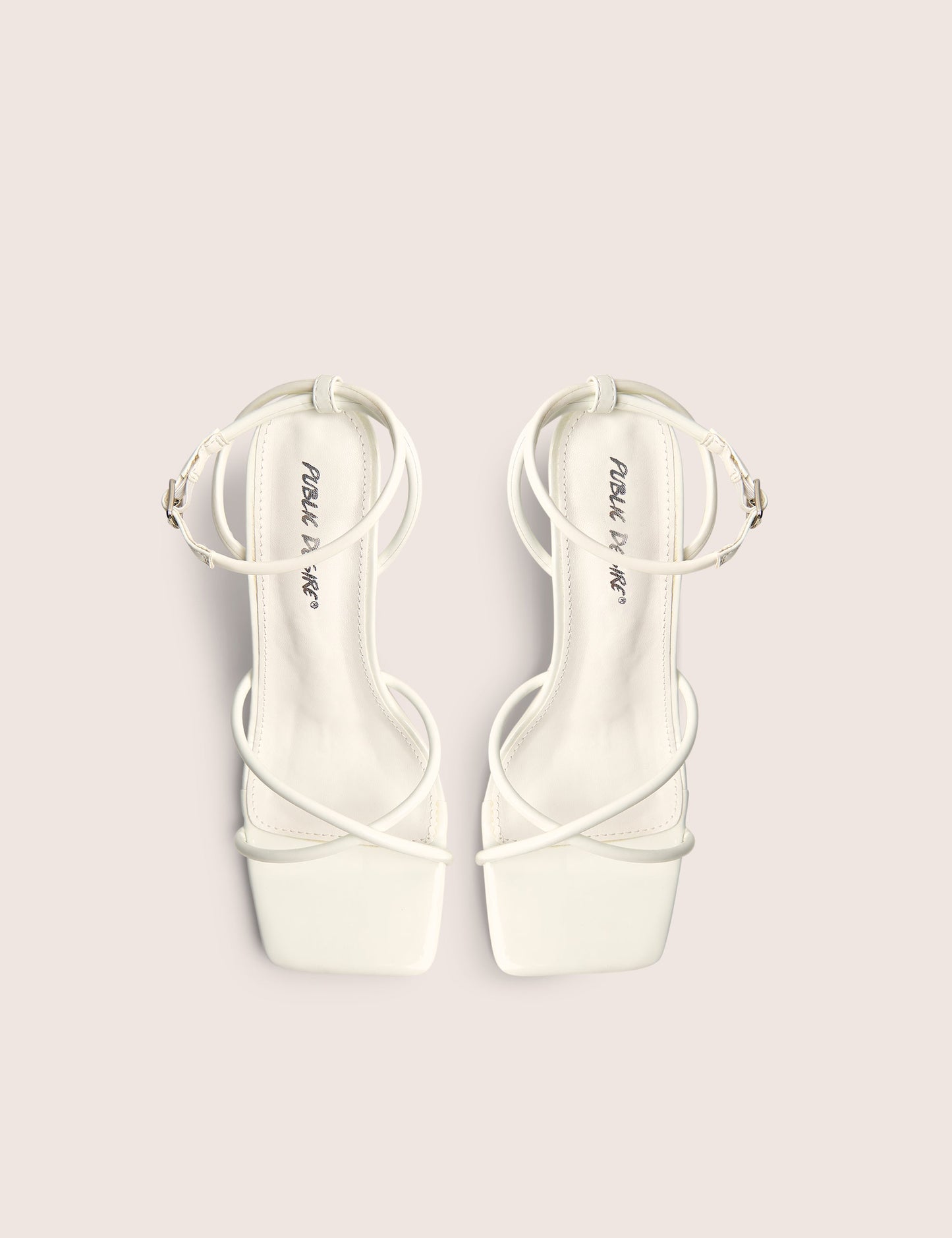 Bree White Patent Barely There Square Toe Mid Stiletto Heels