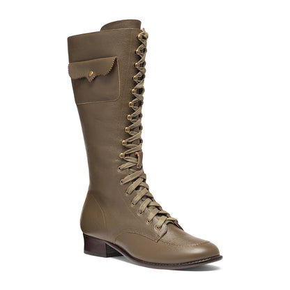 Bessie Vintage Aviator Boots (Olive Green)