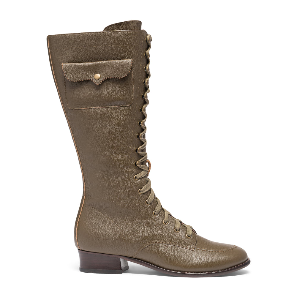 Bessie Vintage Aviator Boots (Olive Green)