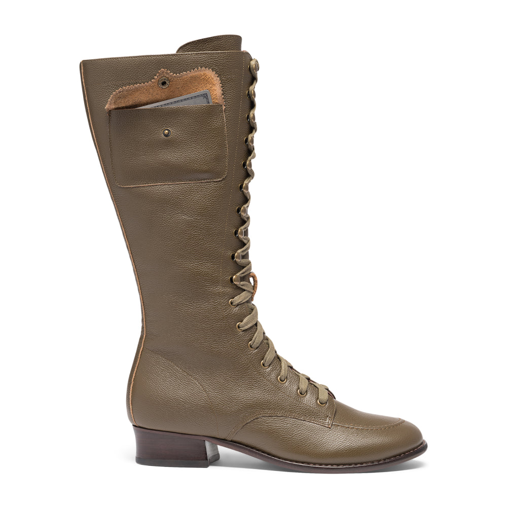 Bessie Vintage Aviator Boots Wide (Olive Green)