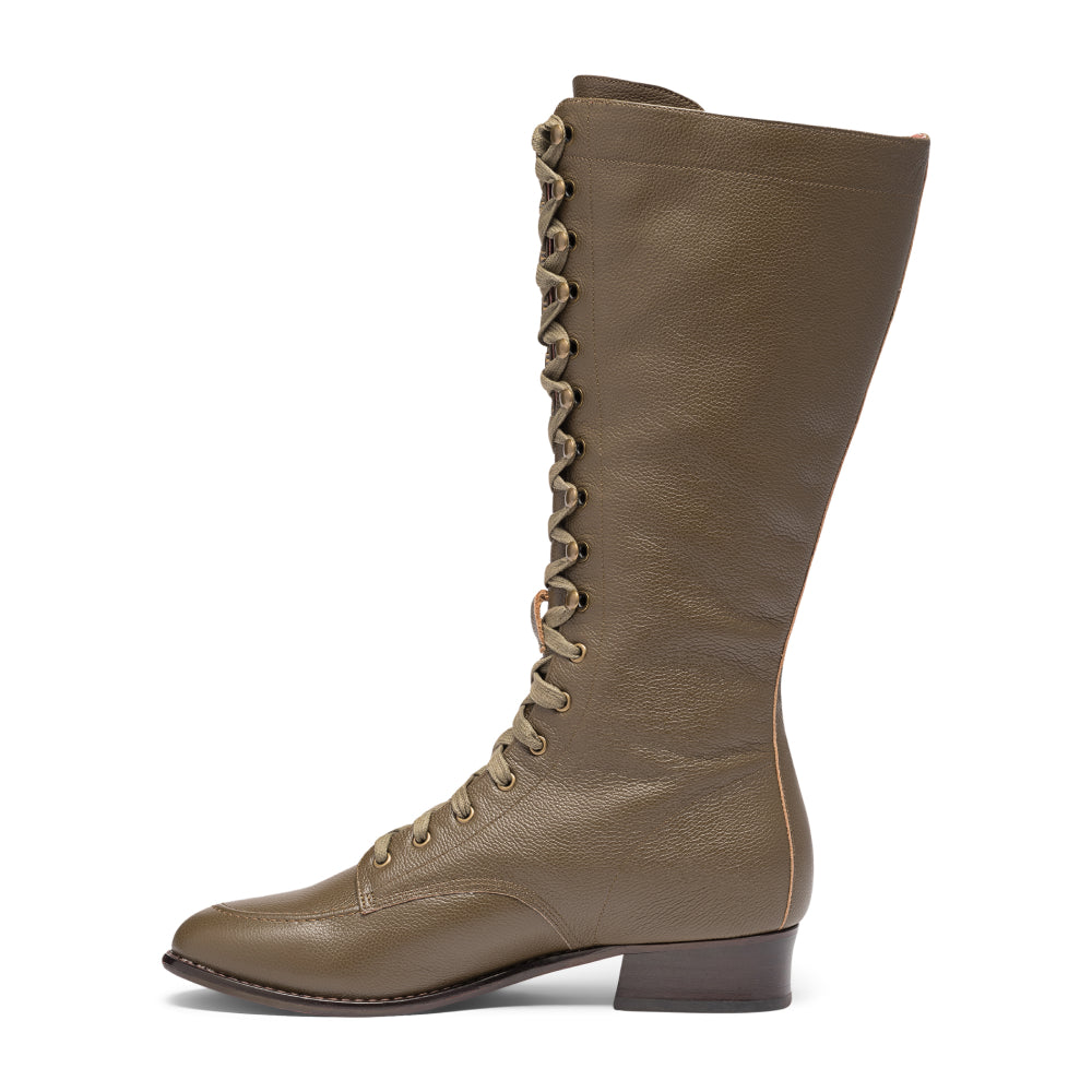 Bessie Vintage Aviator Boots Wide (Olive Green)