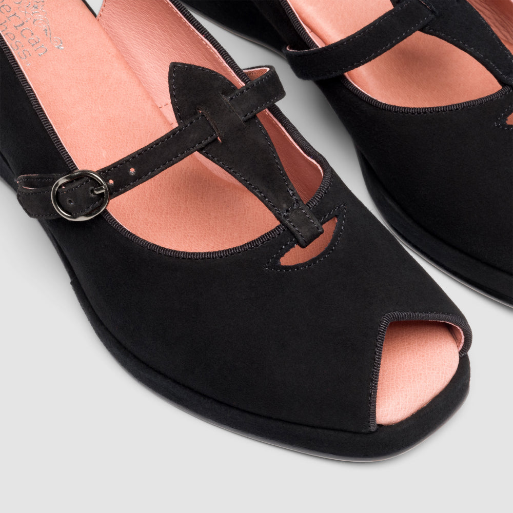 Betty Vintage Sandals (Black Suede)