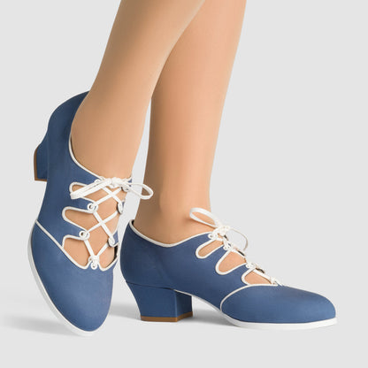 Clementine Vintage Ghillie Shoes (Denim/Ivory)