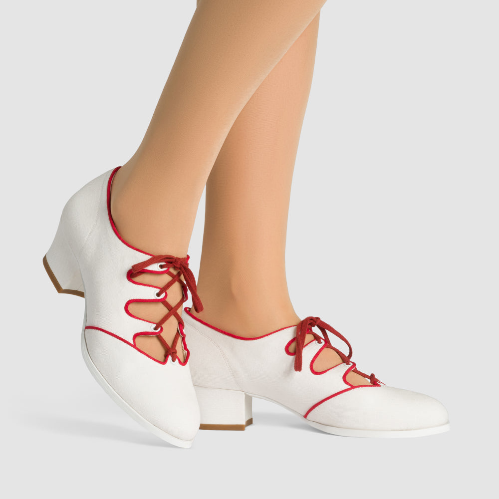 Clementine Vintage Ghillie Shoes (Ivory/Red)