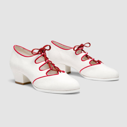Clementine Vintage Ghillie Shoes Wide (Ivory/Red)