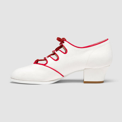 Clementine Vintage Ghillie Shoes (Ivory/Red)