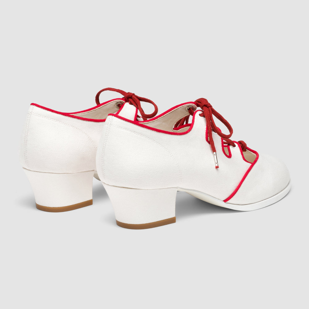 Clementine Vintage Ghillie Shoes Wide (Ivory/Red)