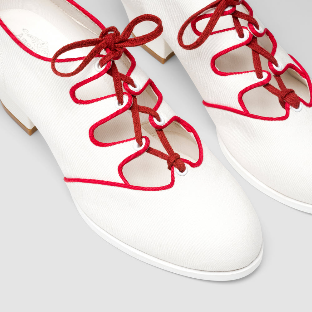 Clementine Vintage Ghillie Shoes (Ivory/Red)