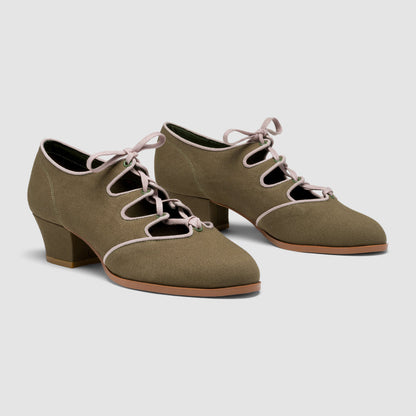 Clementine Vintage Ghillie Shoes Wide (Moss Green/Taupe)