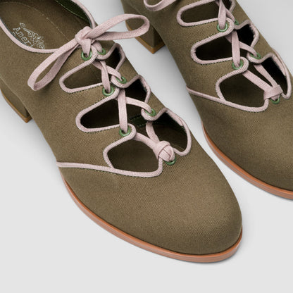 Clementine Vintage Ghillie Shoes Wide (Moss Green/Taupe)