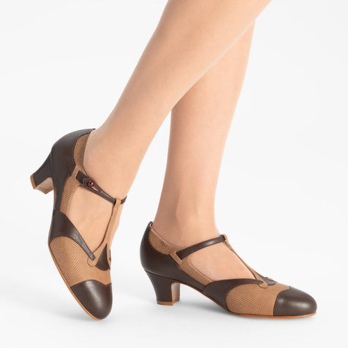 Doris 1920s Pumps Wide (Brown/Tan)