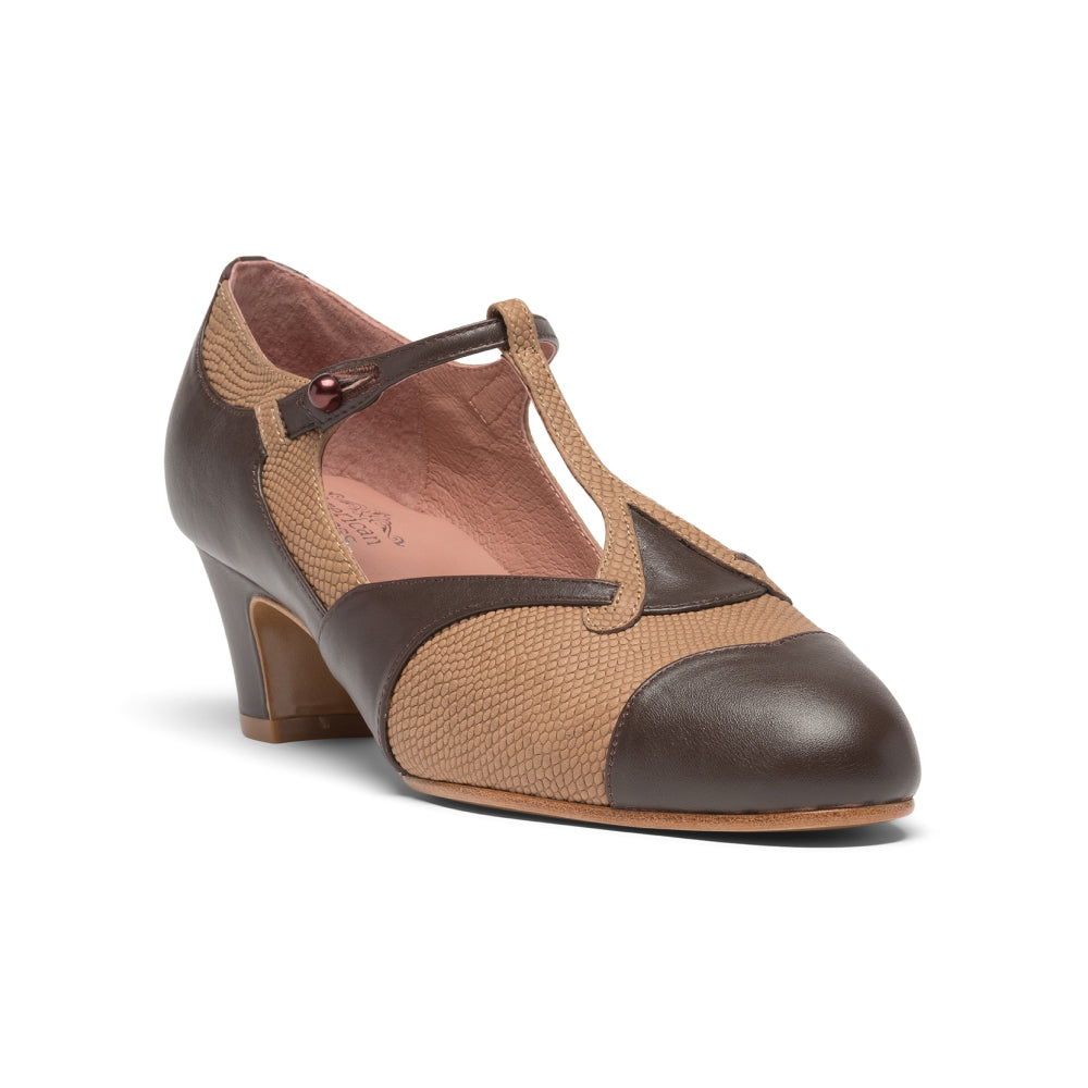 Doris 1920s Pumps Wide (Brown/Tan)