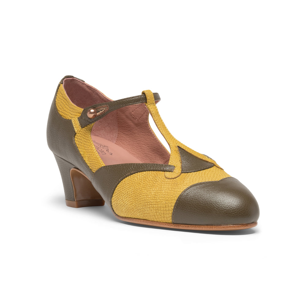 Doris 1920s Pumps (Chartreuse/Olive)