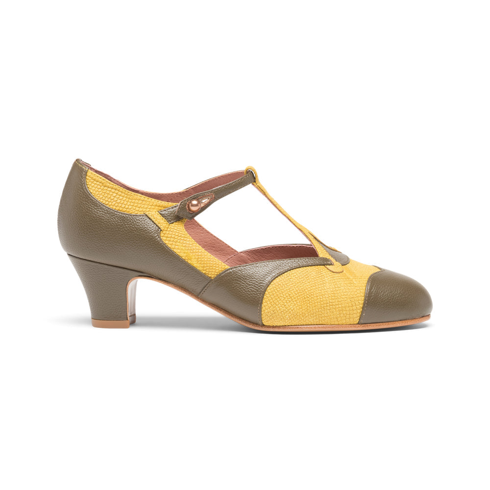 Doris 1920s Pumps Wide (Chartreuse/Olive)