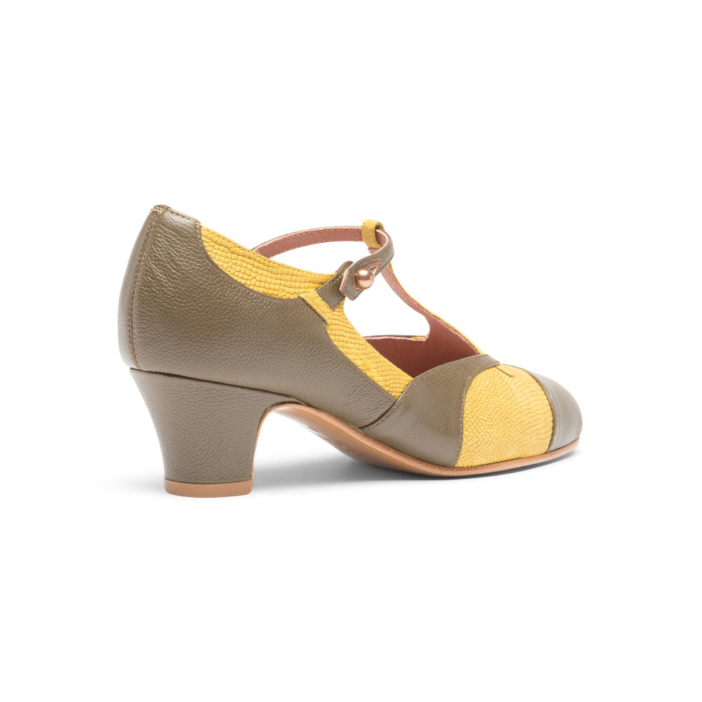 Doris 1920s Pumps (Chartreuse/Olive)