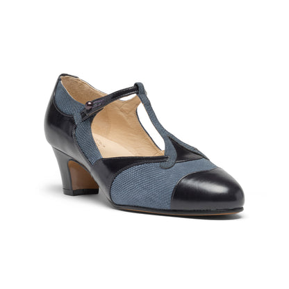 Doris 1920s Pumps Wide (Navy/Black)