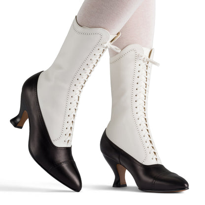 Edith Edwardian Boots Wide (Black/Ivory)