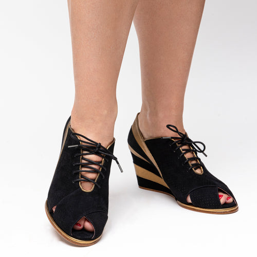 Esme 1930s Wedges (Gold/Black)