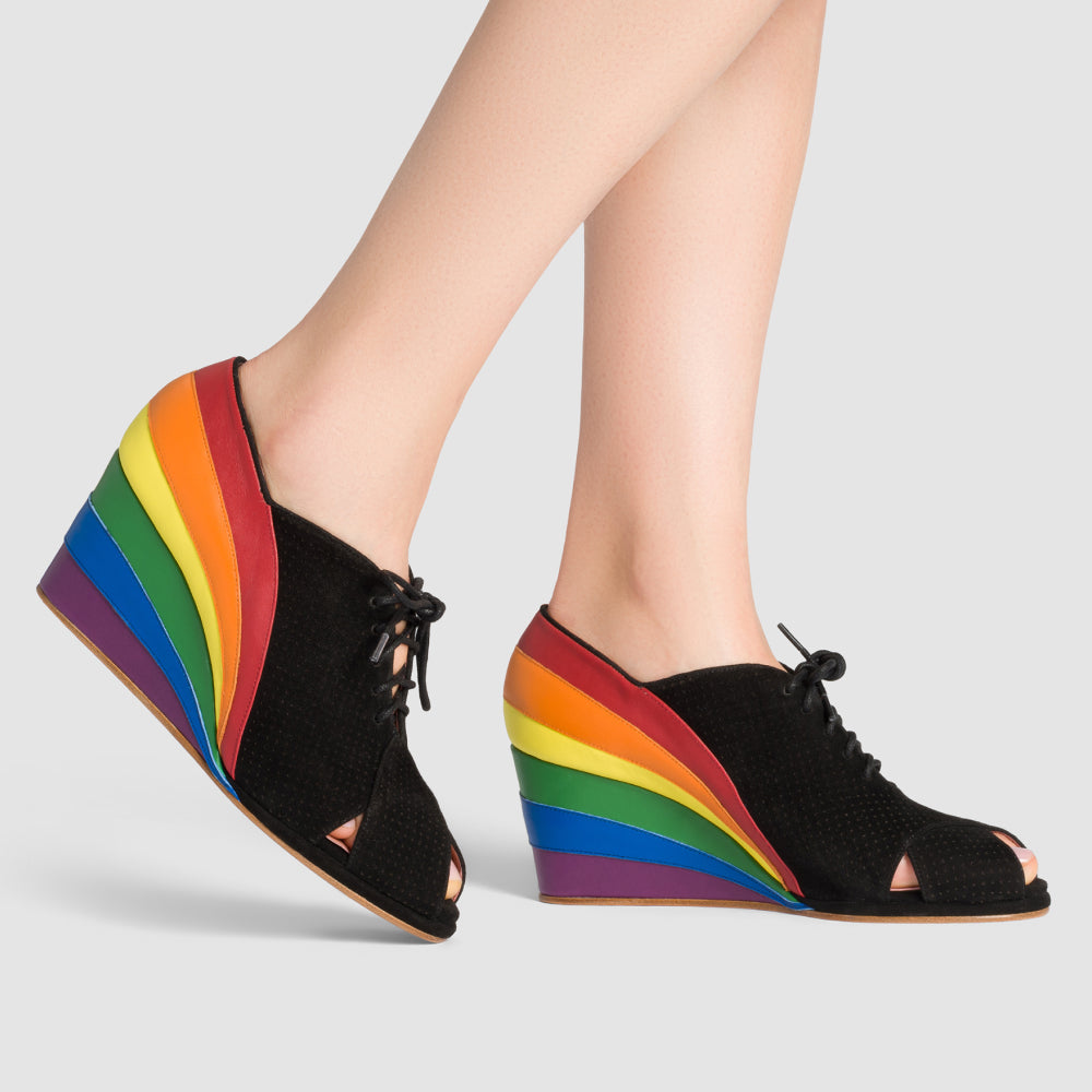 Esme 1930s Wedges Pride Edition (Black/Rainbow)