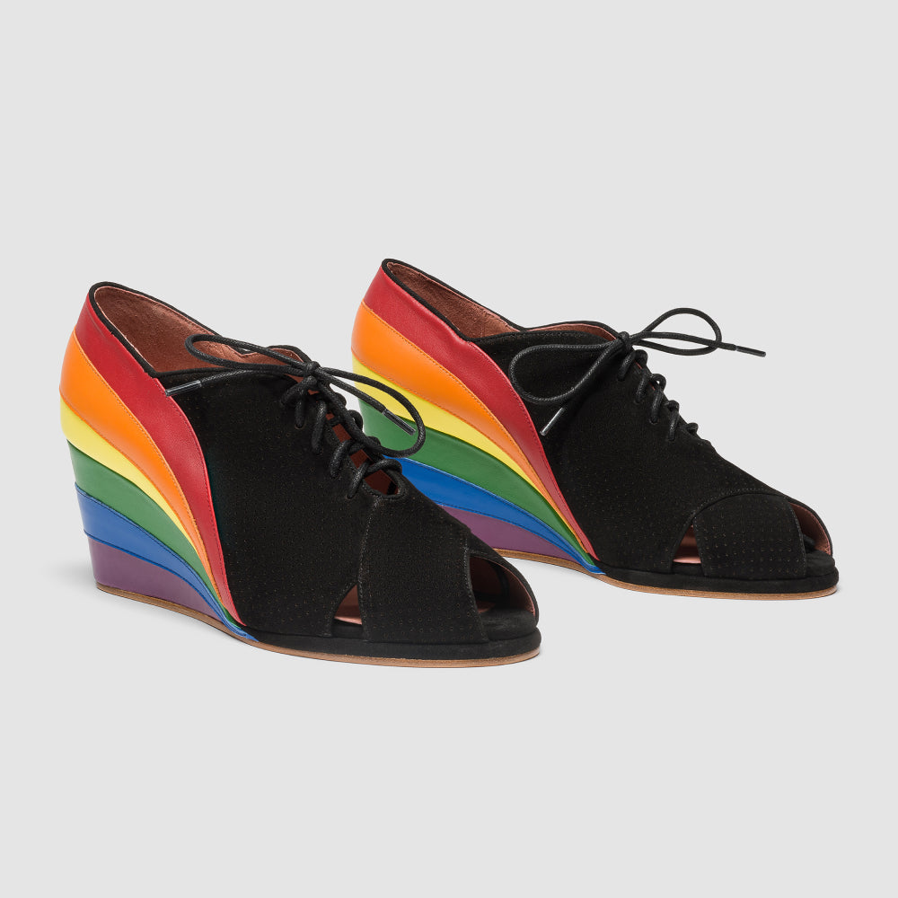Esme 1930s Wedges Pride Edition (Black/Rainbow)