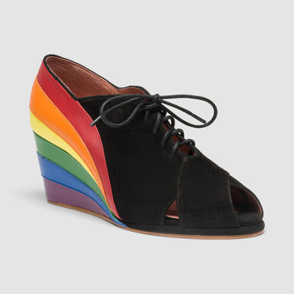 Esme 1930s Wedges Pride Edition (Black/Rainbow)