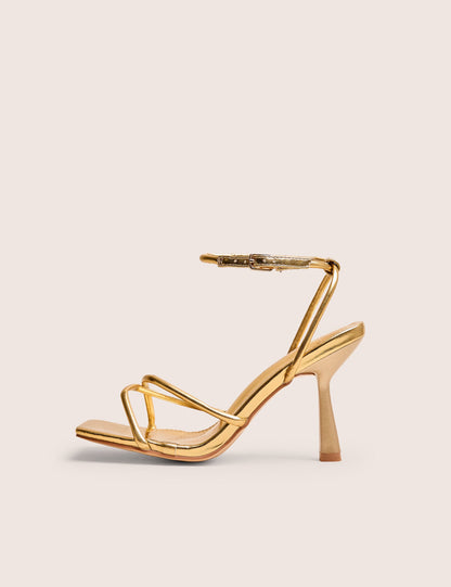 Bree Gold PU Wide Fit Barely There Square Toe Mid Stiletto Heels
