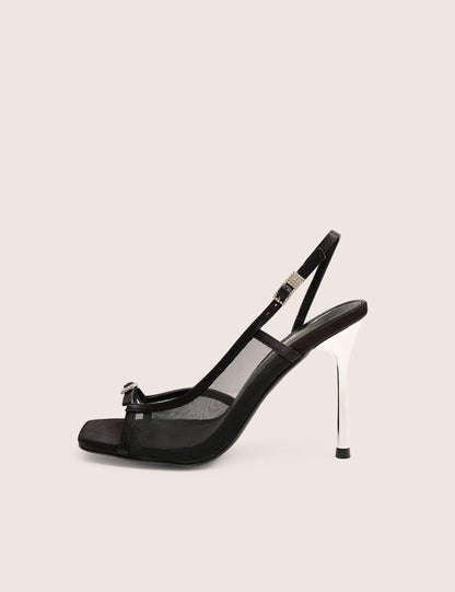 Grattitude Black Strappy Square Toe Stiletto Heels