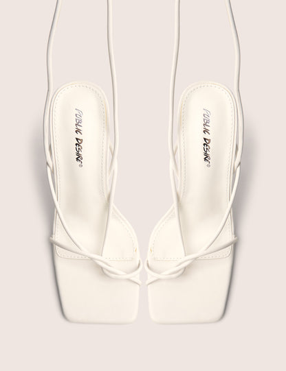 Lacey White Square Toe Strappy Lace Up Stiletto Heels