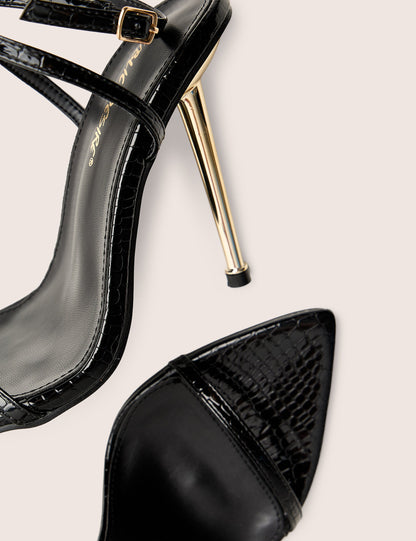 Legacy Wide Fit Black Croc Barely There Pointed Toe Stiletto Heels