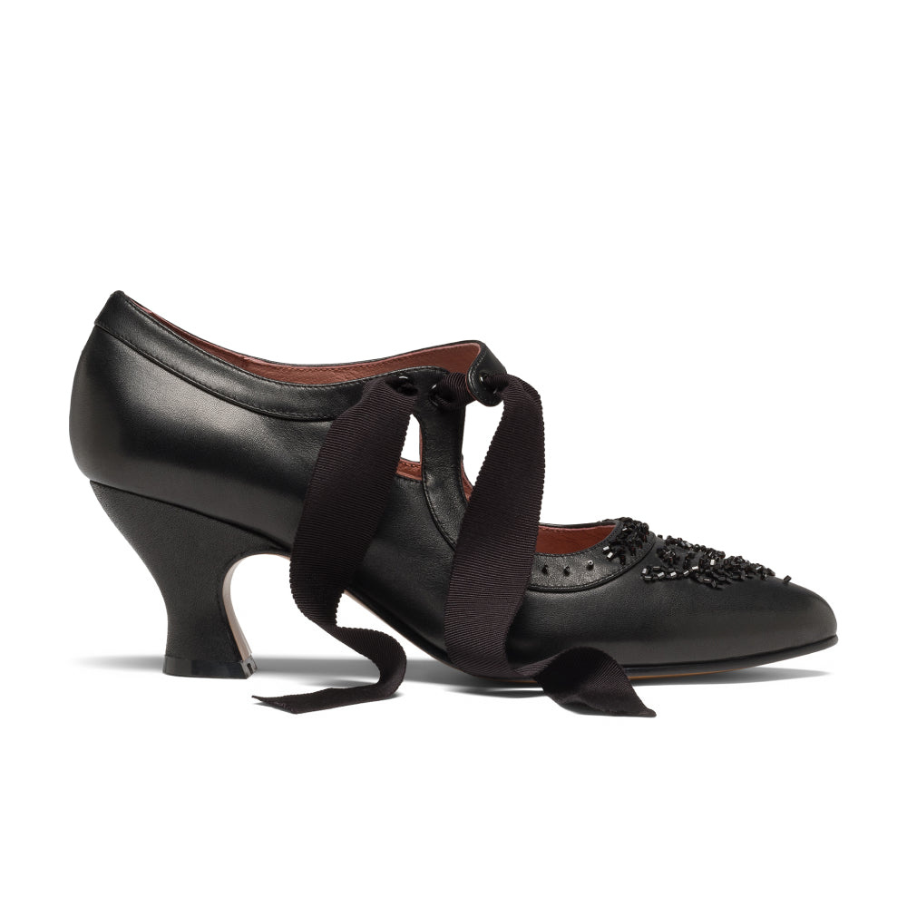 Laurel Beaded Edwardian Shoes Wide (Black)