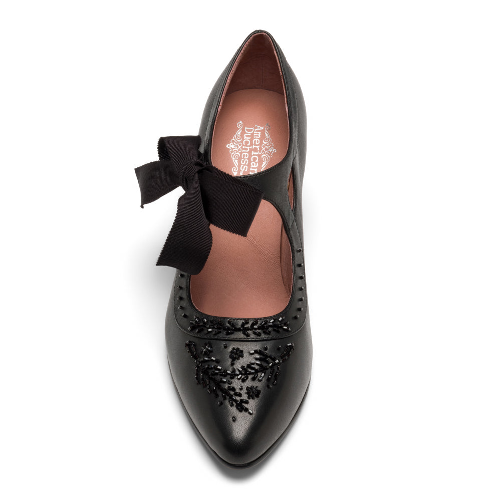 Laurel Beaded Edwardian Shoes Wide (Black)