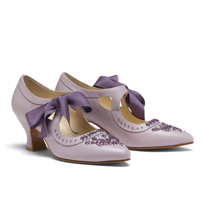 Laurel Beaded Edwardian Shoes Wide (Dusty Lilac)