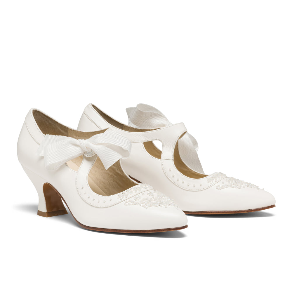 Laurel Beaded Edwardian Shoes Wide (Soft White)