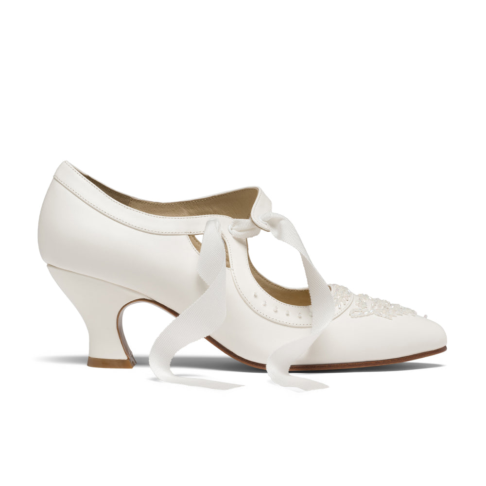 Laurel Beaded Edwardian Shoes Wide (Soft White)