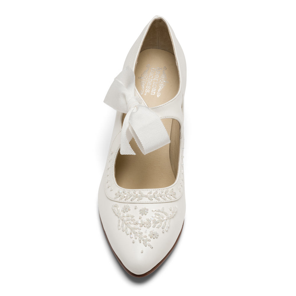Laurel Beaded Edwardian Shoes Wide (Soft White)
