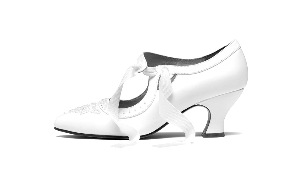 Laurel Beaded Edwardian Shoes (Soft White)