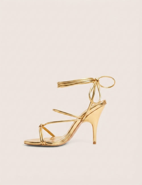 Marcel Gold Strappy Ankle Tie High Heels