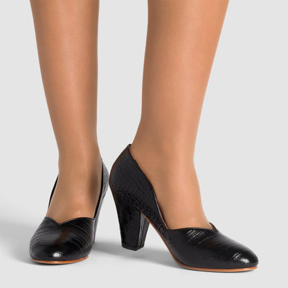 Marilyn Vintage Pumps (Mock Croc Black)