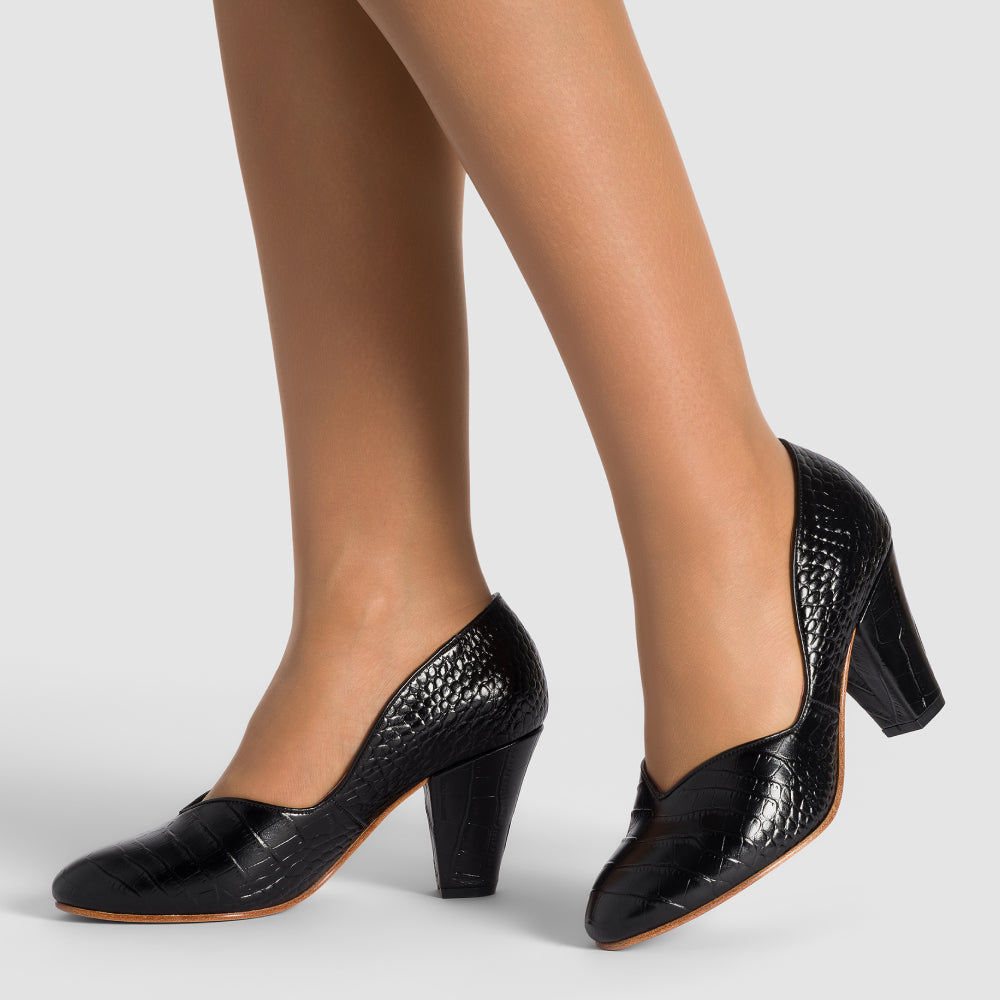 Marilyn Vintage Pumps (Mock Croc Black)